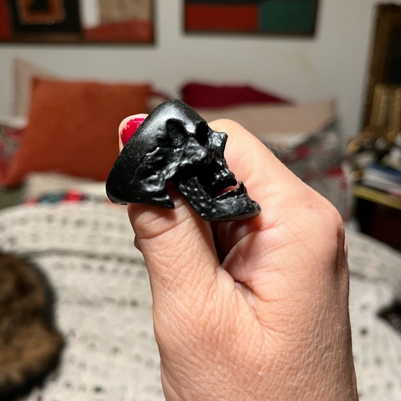 Black Metal Biker Skull Ring With Fangs Men’s Jewelry Ring Size 10.5